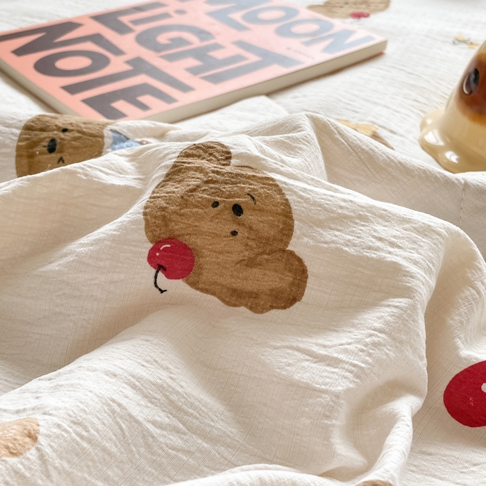 91家纺网 家纺一手货源 找家纺 老帅的工厂店 2025新款a类云感双层纱7a抗菌夏被床盖四件套 快乐小熊