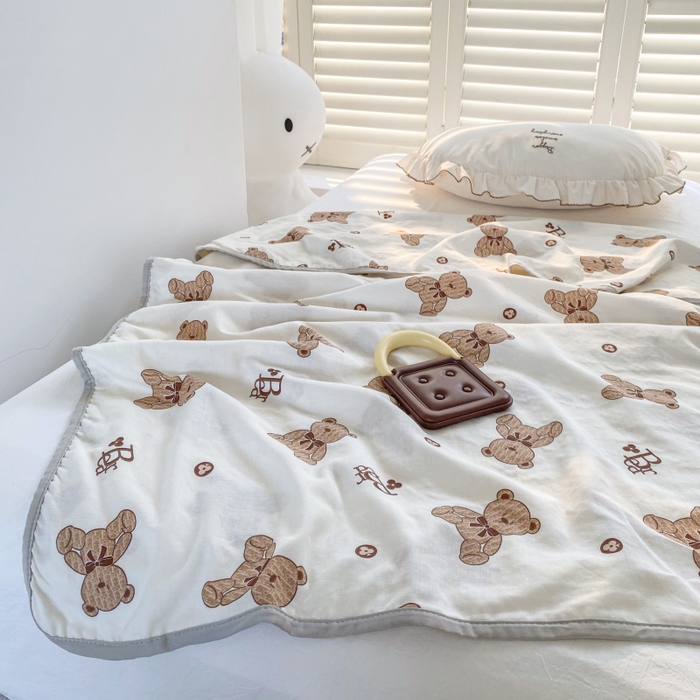 91家纺网 家纺一手货源 找家纺 潮邦 2025新款全棉双层纱多功能盖毯 棕熊