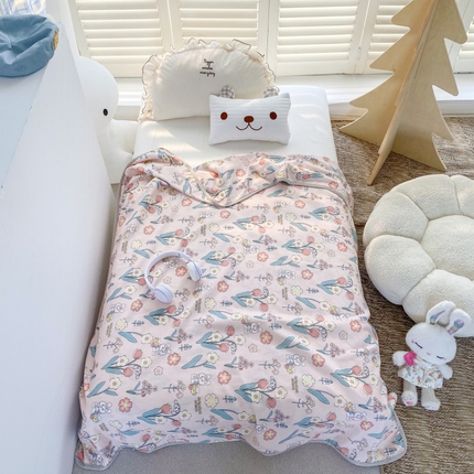 潮邦 2025新款全棉双层纱多功能盖毯 心怡粉