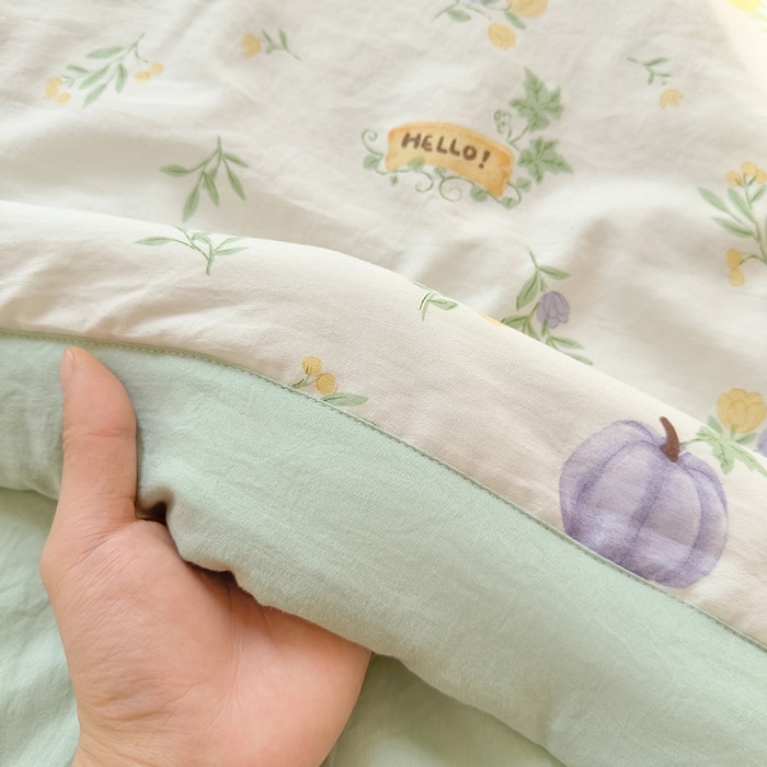 91家纺网 家纺一手货源 找家纺 西域种棉人·千百笠 2025新款A类新疆棉花夏凉被加宽包边水洗棉卡通印花吸湿透气棉花夏被空调被 凌香 南瓜