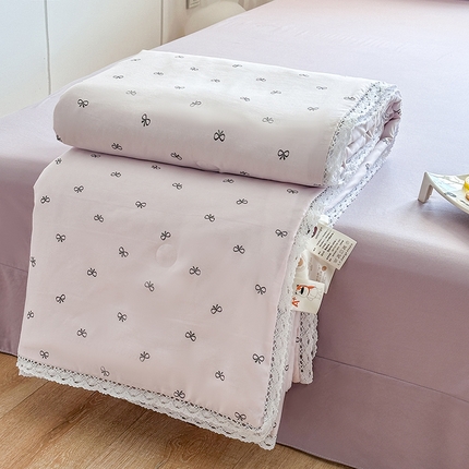 斯卡诺家纺 2025新款针织双层纱韩版花边夏被四件套夏季夏凉被空调被 莫奈紫