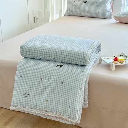 91家纺网 家纺一手货源 找家纺 （总）斯卡诺家纺 2025新款针织双层纱韩版花边夏被四件套夏季夏凉被空调被