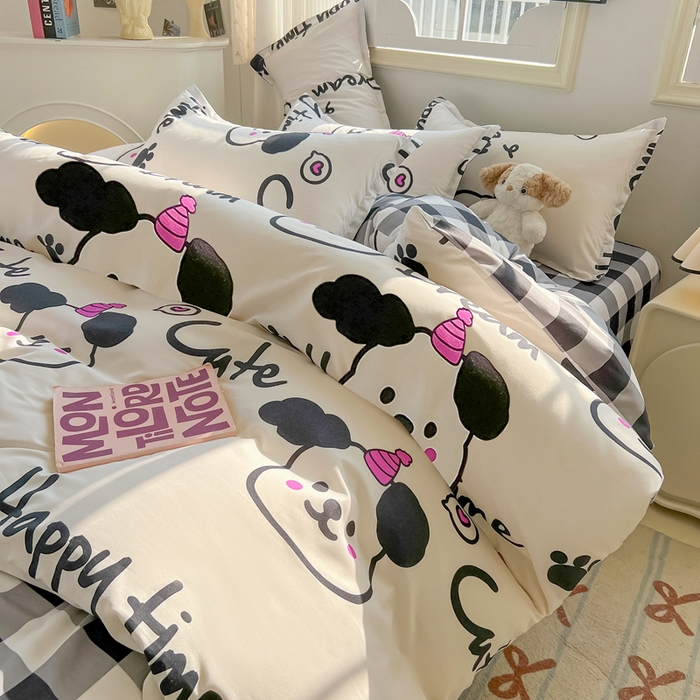 91家纺网 家纺一手货源 找家纺 悦织湾家纺 2025新款亲肤芦荟棉四件套轻奢印花磨毛床上用品亲肤棉四件套 可爱多