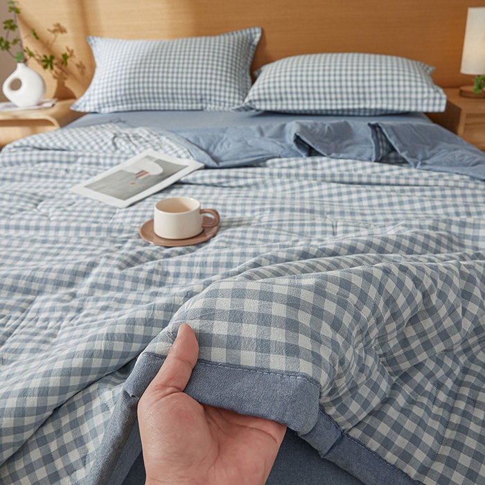 91家纺网 家纺一手货源 找家纺 西域种棉人·千百笠 2025新款A类100%新疆棉花夏凉被纯棉全棉填充原棉空调被手工宽边水洗棉夏被 水兰小格