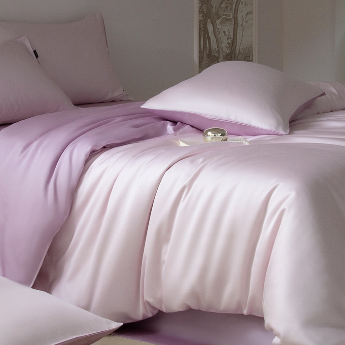 91家纺网 家纺一手货源 找家纺 云栖家居 202560支兰精天丝纯拼色四件套 极耀紫