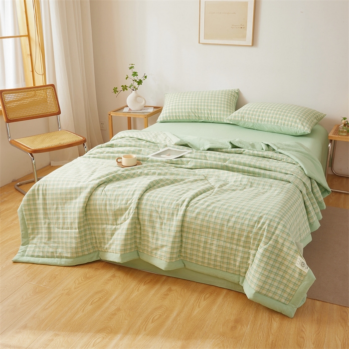 91家纺网 家纺一手货源 找家纺 2025新款A类里外全棉夏凉被100%新疆棉纯棉全棉填充无印格子款空调被原棉夏被 里外全棉-彩绿格