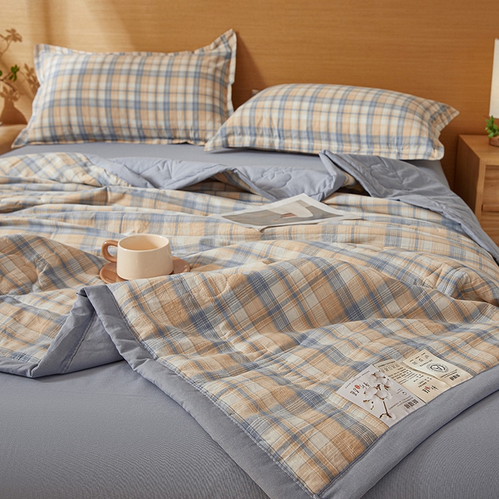 91家纺网 家纺一手货源 找家纺 西域种棉人·千百笠 2025新款A类100%新疆棉花夏凉被纯棉全棉填充原棉空调被手工宽边水洗棉夏被 清新格