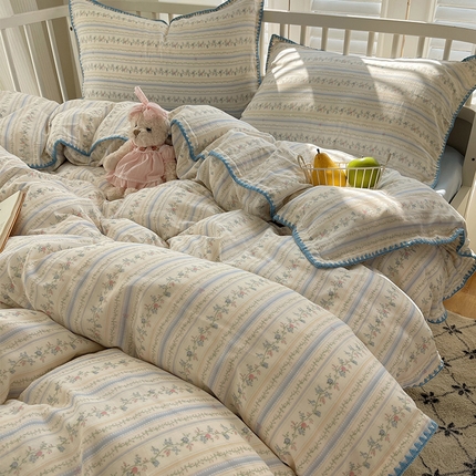 瑞莱 2025新款13372全棉有氧双层纱四件套 蓝色的风