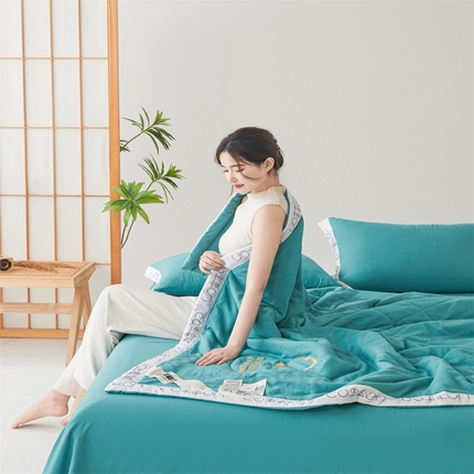 西域种棉人·千百笠 2025新款A类100%新疆棉花夏凉被纯棉全棉填充毛巾绣绣花纯色双拼原棉空调被夏被 千寻蔚蓝