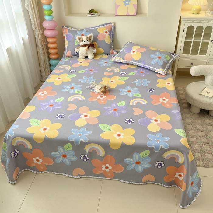 91家纺网 家纺一手货源 找家纺 新印象  2025新款花边老粗布床单款床笠款三件套莫奈花园