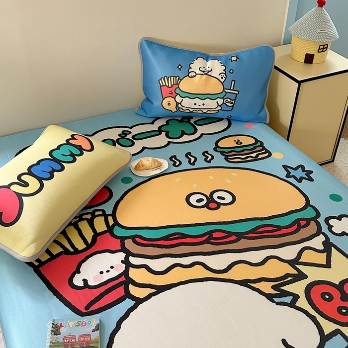 91家纺网 家纺一手货源 找家纺 美乐迪家纺 2025新款碳光凉感冰丝席 汉堡小狗