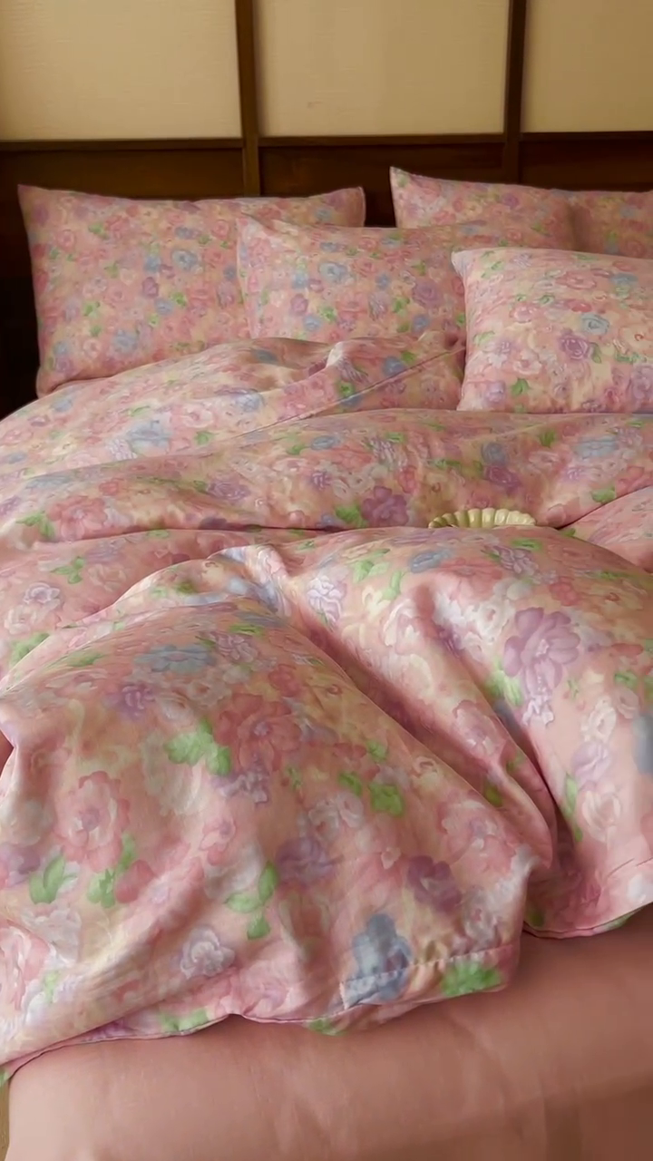 91家纺网 家纺一手货源 找家纺 优品阁  2025新款A类全棉有氧双层纱四件套 亦然花语