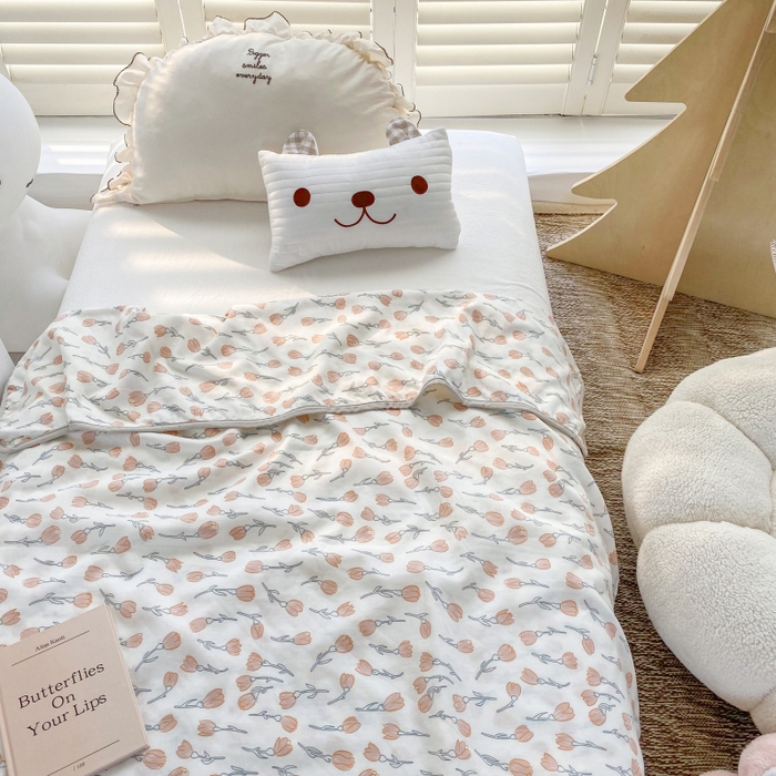 91家纺网 家纺一手货源 找家纺 潮邦 2025新款全棉双层纱多功能盖毯 白露-白