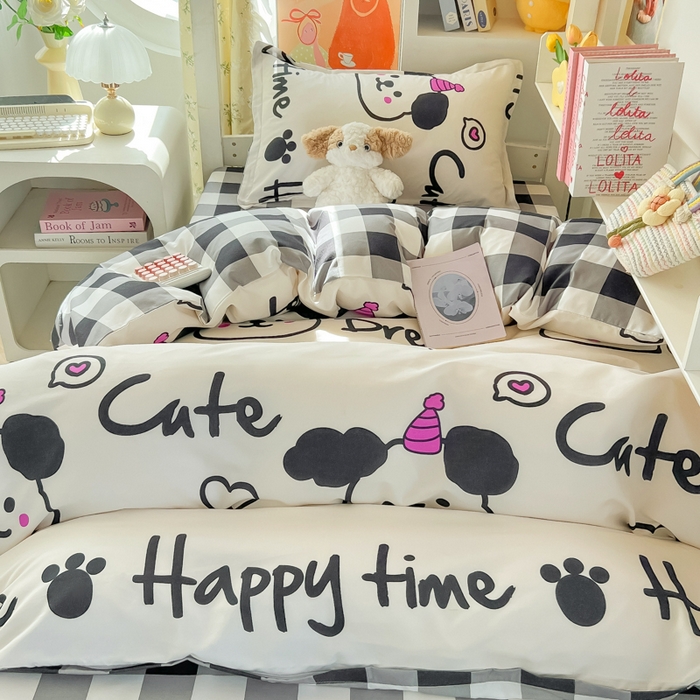 91家纺网 家纺一手货源 找家纺 悦织湾家纺 2025新款印花学生宿舍亲肤芦荟棉三件套单双人四件套轻奢印花磨毛床上用品 可爱多