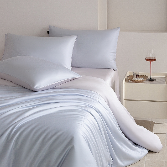 91家纺网 家纺一手货源 找家纺 云栖家居 202560支兰精天丝纯拼色四件套 海蓝银灰