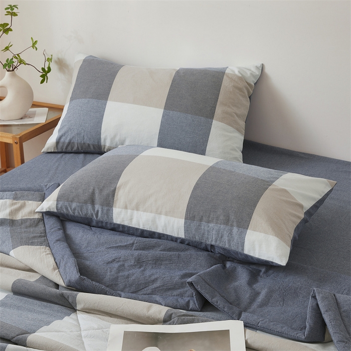 91家纺网 家纺一手货源 找家纺 2025新款A类里外全棉夏凉被100%新疆棉纯棉全棉填充无印格子款空调被原棉夏被 里外全棉-蓝大格