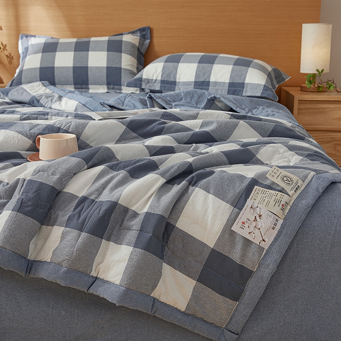 91家纺网 家纺一手货源 找家纺 西域种棉人·千百笠 2025新款A类100%新疆棉花夏凉被纯棉全棉填充原棉空调被手工宽边水洗棉夏被 蓝中格