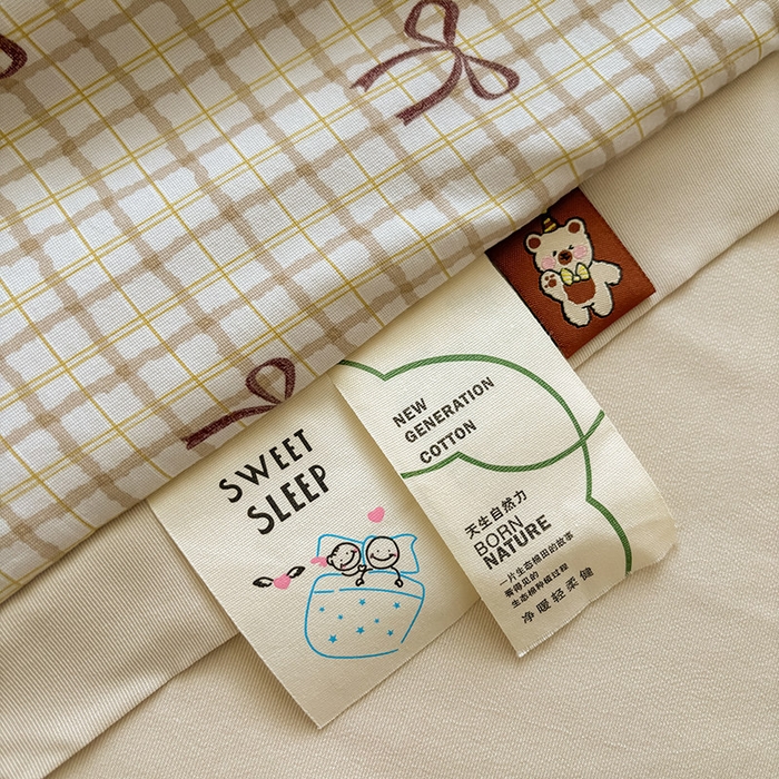 91家纺网 家纺一手货源 找家纺 金喜 2025新款小清新风格有氧针织双层纱大豆被夏被四件套 蝴蝶结