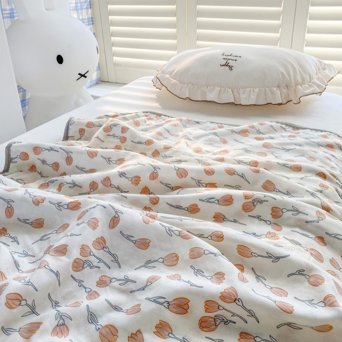 91家纺网 家纺一手货源 找家纺 潮邦 2025新款全棉双层纱多功能盖毯 白露-白