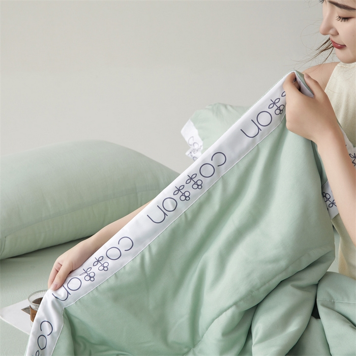 91家纺网 家纺一手货源 找家纺 西域种棉人·千百笠 2025新款A类100%新疆棉花夏凉被纯棉全棉填充毛巾绣绣花纯色双拼原棉空调被夏被 千寻薄荷绿