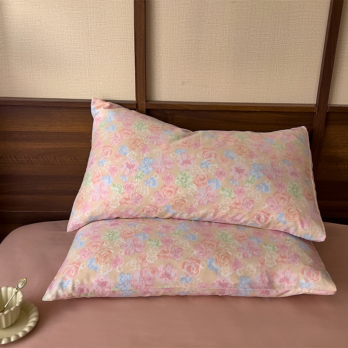 91家纺网 家纺一手货源 找家纺 优品阁  2025新款A类全棉有氧双层纱四件套 绯色花间