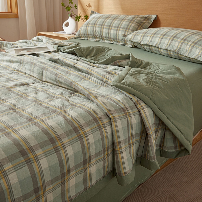 91家纺网 家纺一手货源 找家纺 西域种棉人·千百笠 2025新款A类100%新疆棉花夏凉被纯棉全棉填充原棉空调被手工宽边水洗棉夏被 雅致-绿格