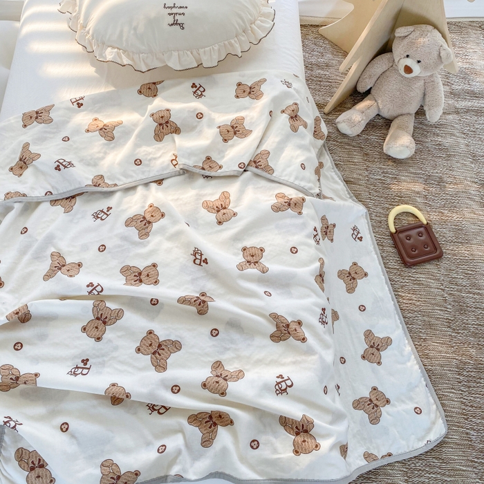 91家纺网 家纺一手货源 找家纺 潮邦 2025新款全棉双层纱多功能盖毯 棕熊