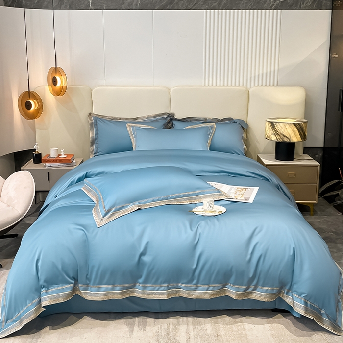 91家纺网 家纺一手货源 找家纺 瑞驰家纺 2025新款长绒棉纯棉绣花四件套--千寻系列 千寻-茗萃蓝