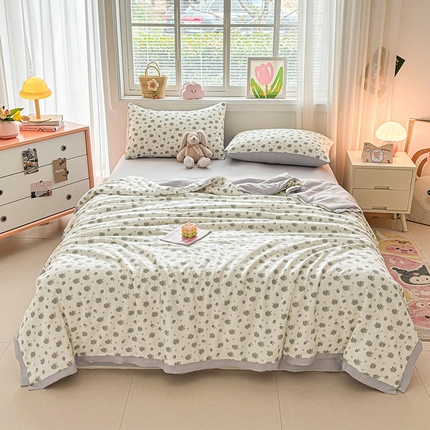金喜 2025新款小清新风格有氧针织双层纱大豆被夏被四件套 清欢