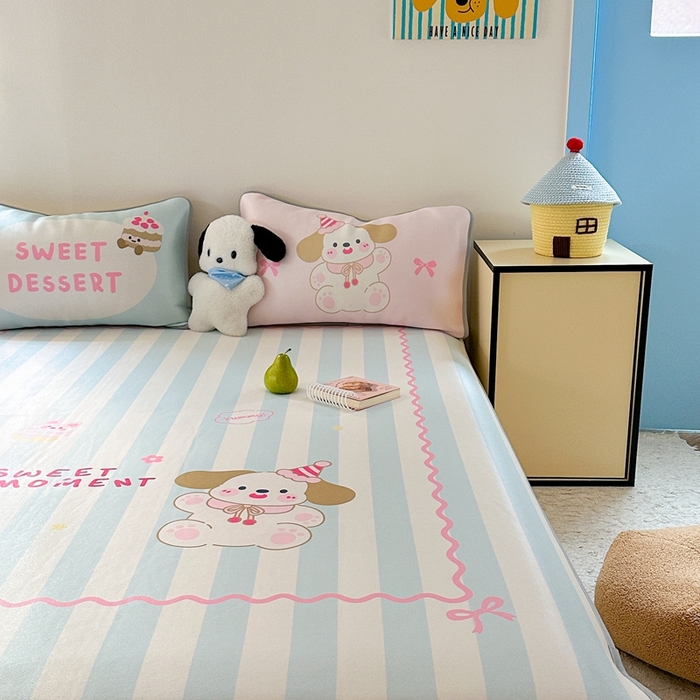 91家纺网 家纺一手货源 找家纺 美乐迪家纺 2025新款碳光凉感冰丝席 蛋糕大耳狗