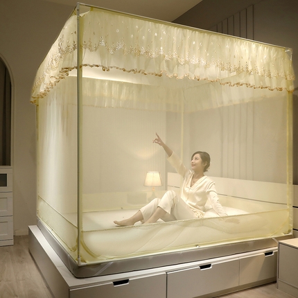 91家纺网 家纺一手货源 找家纺 （总）夏彩 2025新款U型三开门外穿坐床蚊帐系列-货号88538/88539