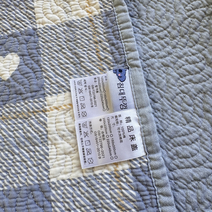 91家纺网 家纺一手货源 找家纺 宜梦家居【需要买家秀请联系老板】 2025新款双面纯棉夹层新疆棉花高温砂洗全棉床盖 爱达拉蓝