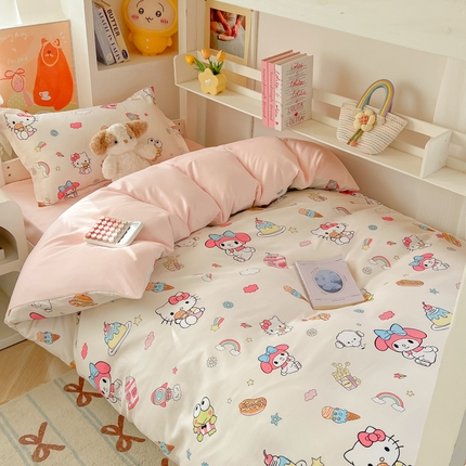 91家纺网 家纺一手货源 找家纺 悦织湾家纺 2025新款印花学生宿舍亲肤芦荟棉三件套单双人四件套轻奢印花磨毛床上用品 可爱美乐蒂