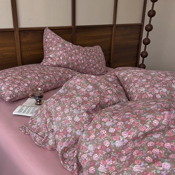 91家纺网 家纺一手货源 找家纺 优品阁  2025新款A类全棉有氧双层纱四件套 蕾拉花园