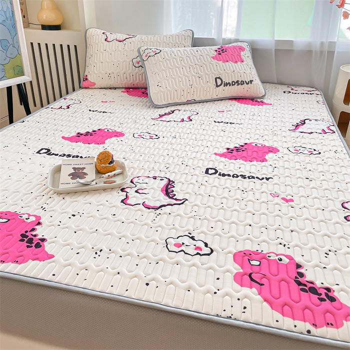 91家纺网 家纺一手货源 找家纺 布卢姆床垫 2025新款5mmA类乳胶凉席床笠套件夏被组合 小恐龙