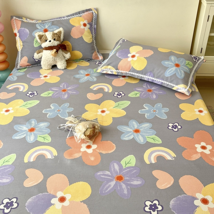 91家纺网 家纺一手货源 找家纺 新印象  2025新款花边老粗布床单款床笠款三件套莫奈花园