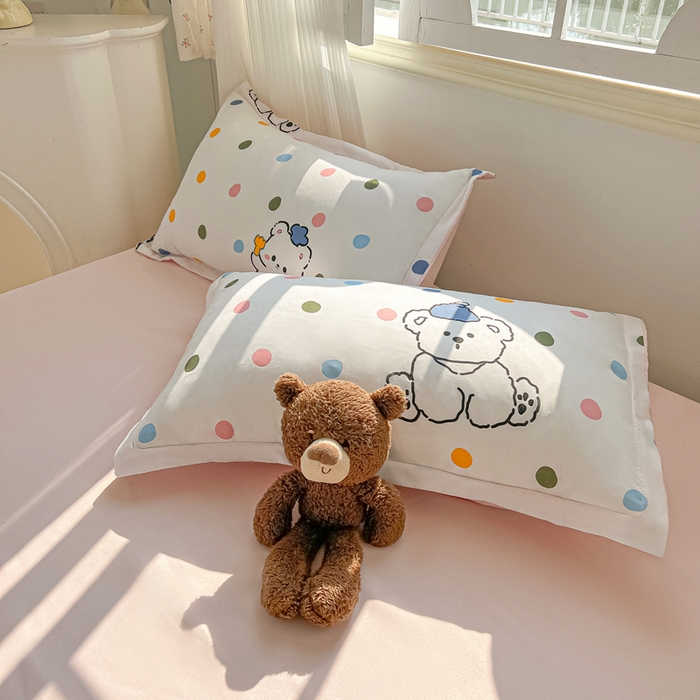 91家纺网 家纺一手货源 找家纺 悦织湾家纺 2025新款亲肤芦荟棉四件套轻奢印花磨毛床上用品亲肤棉四件套 彩点小熊