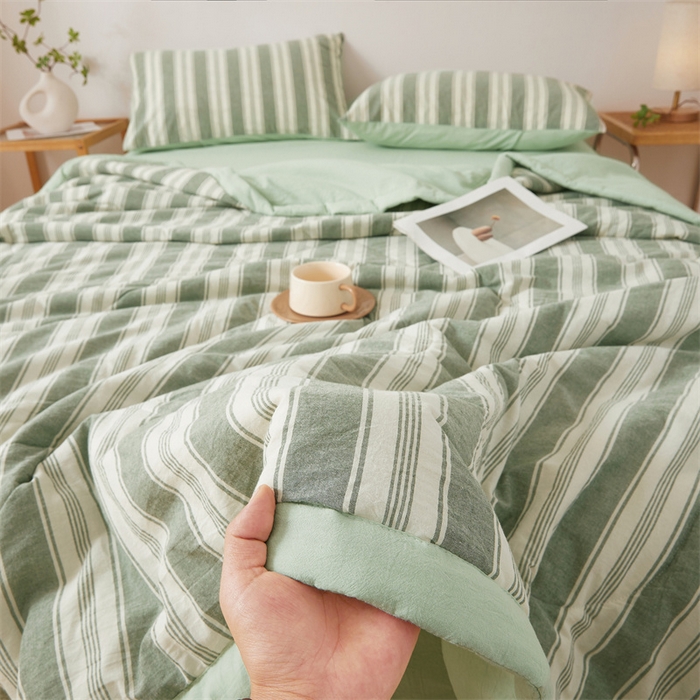 91家纺网 家纺一手货源 找家纺 2025新款A类里外全棉夏凉被100%新疆棉纯棉全棉填充无印格子款空调被原棉夏被 里外全棉-绿条格