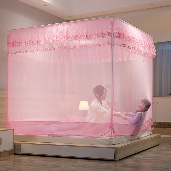 91家纺网 家纺一手货源 找家纺 （总）夏彩 2025新款U型三开门外穿坐床蚊帐系列-货号88538/88539