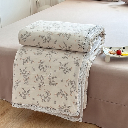 91家纺网 家纺一手货源 找家纺 （总）斯卡诺家纺 2025新款针织双层纱韩版花边夏被四件套夏季夏凉被空调被