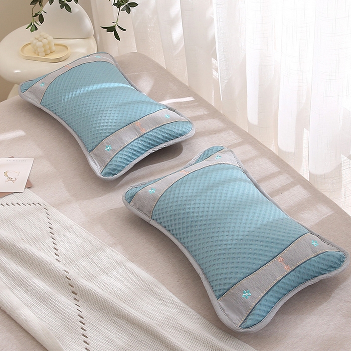 91家纺网 家纺一手货源 找家纺 纽乐家纺 2025夏季夏凉茶香枕头冰丝凉感华夫格凉豆豆茶叶茉莉花枕头枕芯 冰丝华夫格茶香枕-蓝色 35x55cm/只