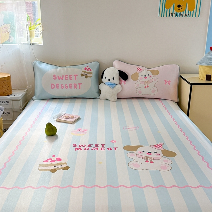 91家纺网 家纺一手货源 找家纺 美乐迪家纺 2025新款碳光凉感冰丝席 蛋糕大耳狗