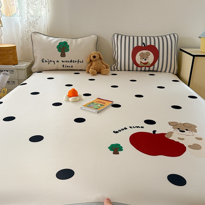 91家纺网 家纺一手货源 找家纺 美乐迪家纺 2025新款碳光凉感冰丝席 苹果狗狗