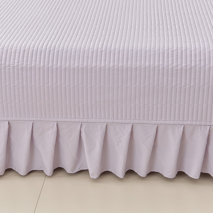 91家纺网 家纺一手货源 找家纺 星窝家纺 2025新款水洗棉花边床裙式多功能床盖三件套 经典紫色