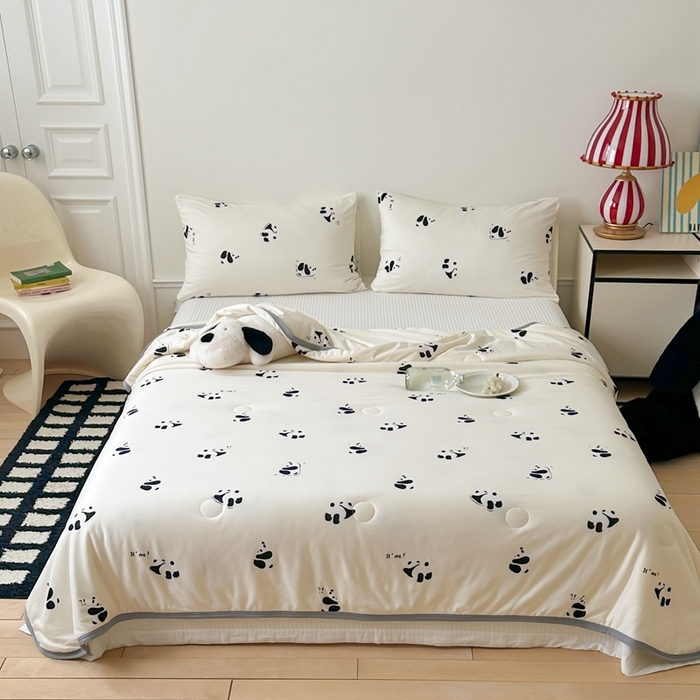 91家纺网 家纺一手货源 找家纺 觅糖家纺 2025新款软糯针织云柔大豆夏被 奶油熊猫