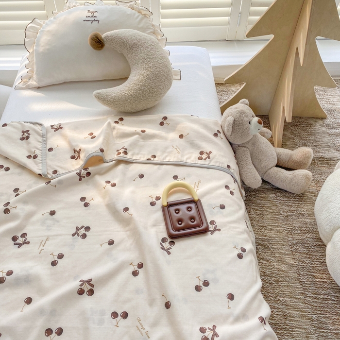 91家纺网 家纺一手货源 找家纺 潮邦 2025新款全棉双层纱多功能盖毯 车厘子