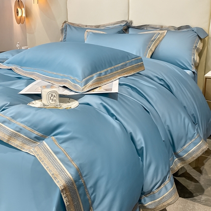 91家纺网 家纺一手货源 找家纺 瑞驰家纺 2025新款长绒棉纯棉绣花四件套--千寻系列 千寻-茗萃蓝