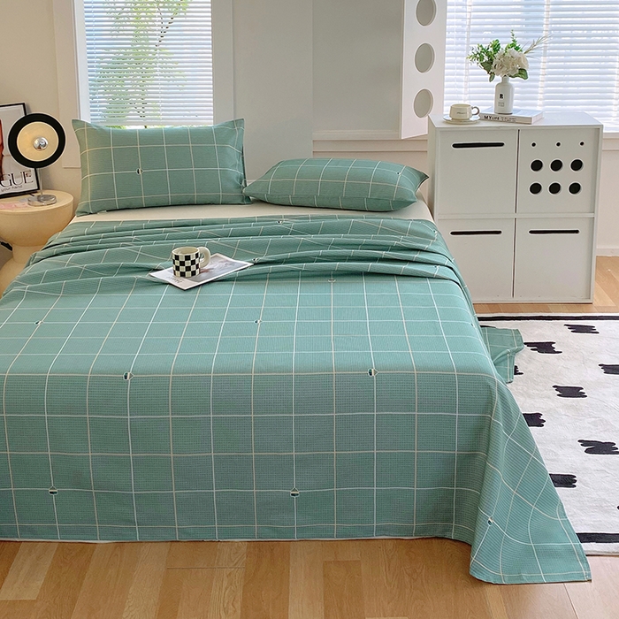 91家纺网 家纺一手货源 找家纺 爱彼家纺 2025新款锦柔老粗布席子凉席床单 绿条格