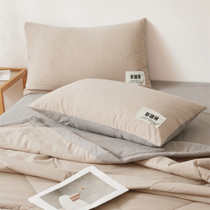 91家纺网 家纺一手货源 找家纺 2025新款A类里外全棉夏凉被100%新疆棉纯棉全棉填充无印格子款空调被原棉夏被 里外全棉-双拼咖