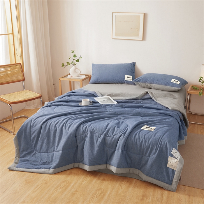 91家纺网 家纺一手货源 找家纺 2025新款A类里外全棉夏凉被100%新疆棉纯棉全棉填充无印格子款空调被原棉夏被 里外全棉-双拼蓝